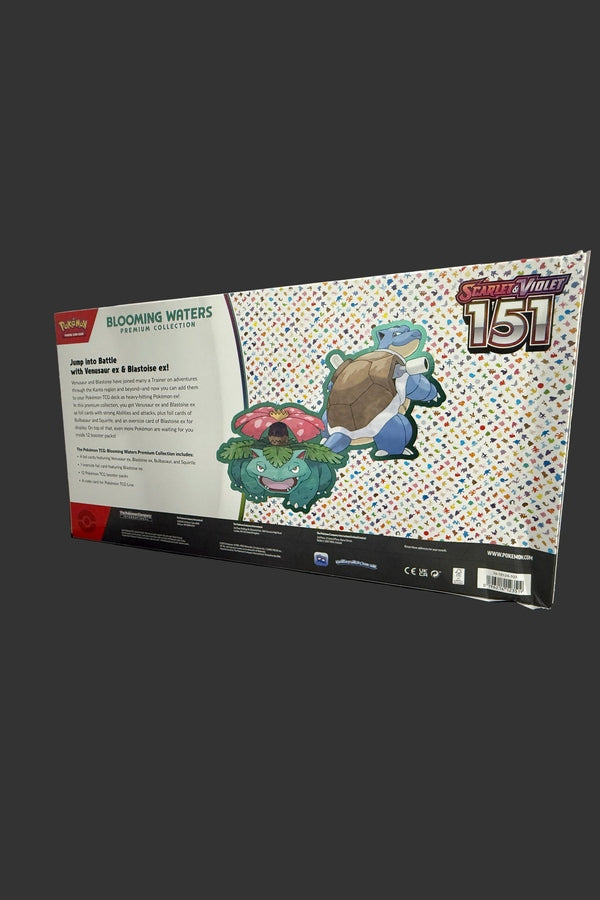 Pokémon Scarlet & Violet 151 premium collection packaging with character illustrations on a multicolored background.