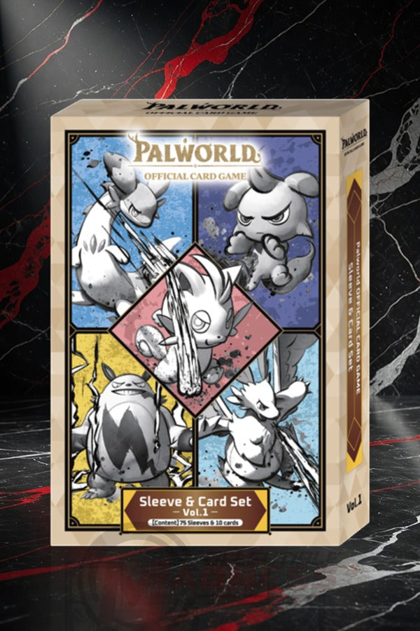Palworld Official Card Game SS01 Sleeve & Card Set Vol.1, front of box on red marble
