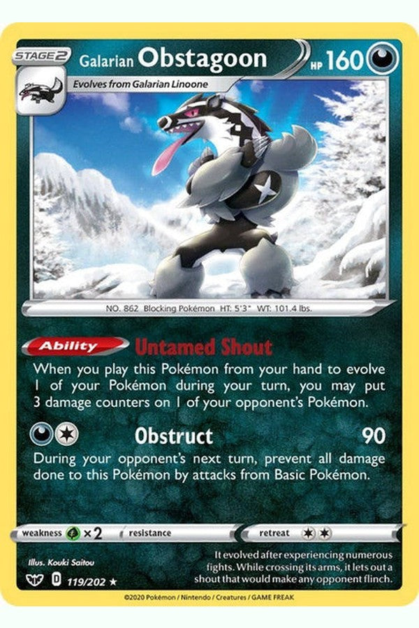 119 / 202 Galarian Obstagoon - Rare Holo Reverse Holo - Collectible Madness
