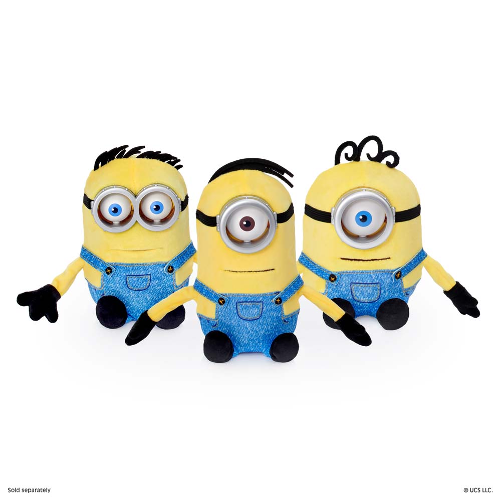 Three Minions & Monsters Palm Puppetronic figures sitting together