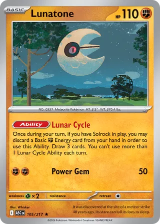 105/217 Lunatone - Rare Holo
