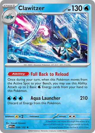 038/132 Clawitzer - Rare Reverse Holo