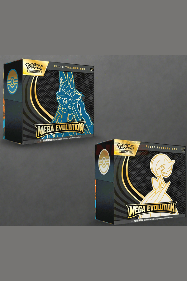 Two Pokemon Mega Evolution Elite Trainer Boxes on a white background