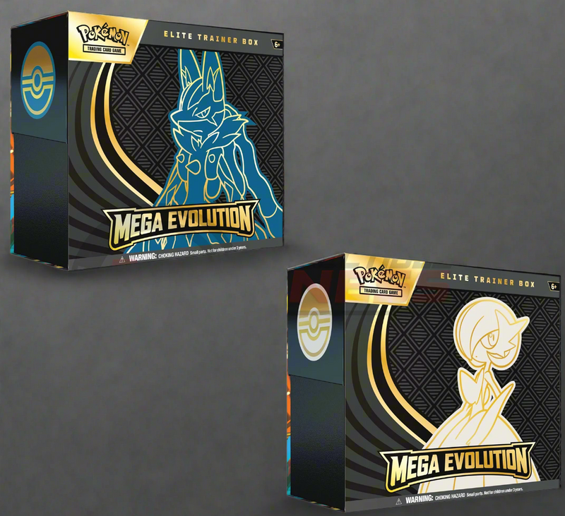 Two Pokemon Mega Evolution Elite Trainer Boxes on a white background