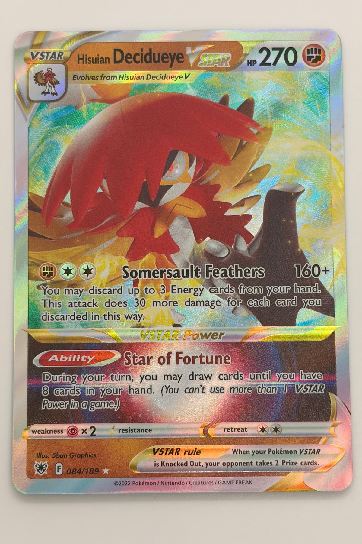 084/189 Hisuian Decidueye VSTAR - Rare Holo VSTAR