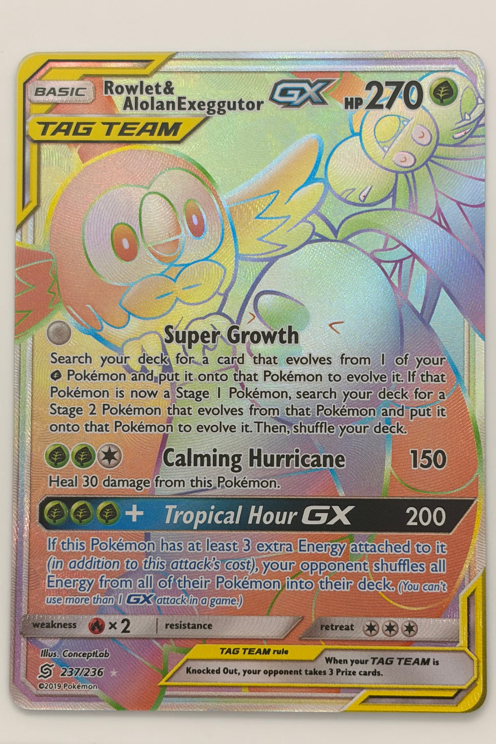 Rowlet & Alolan Exeggutor GX 237/236 Unified Minds Rainbow Rare NM