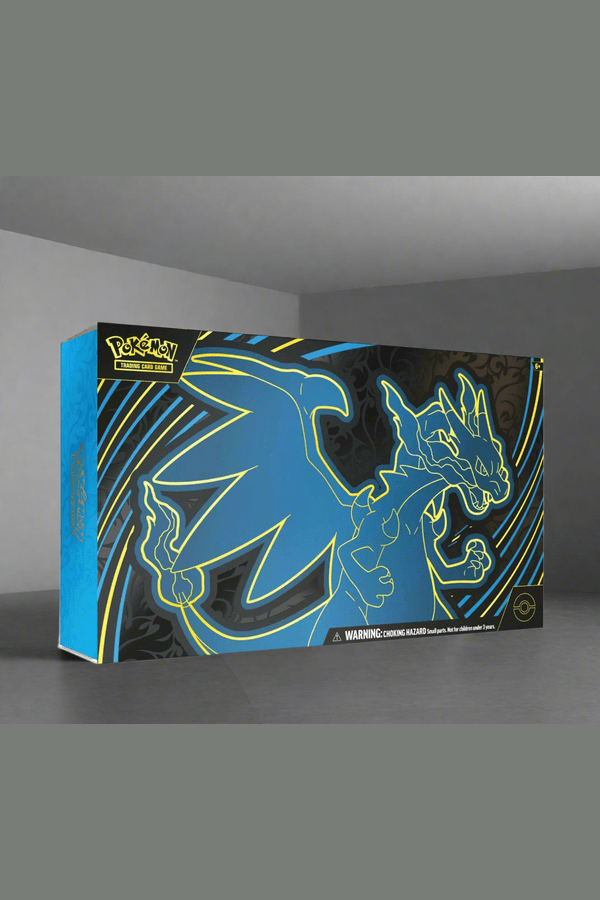 Pokémon trading card game booster pack with a blue and yellow dragon design on a black background