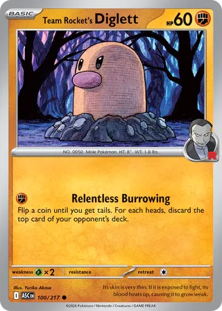 100/217 Team Rocket's Diglett - Common Reverse Holo