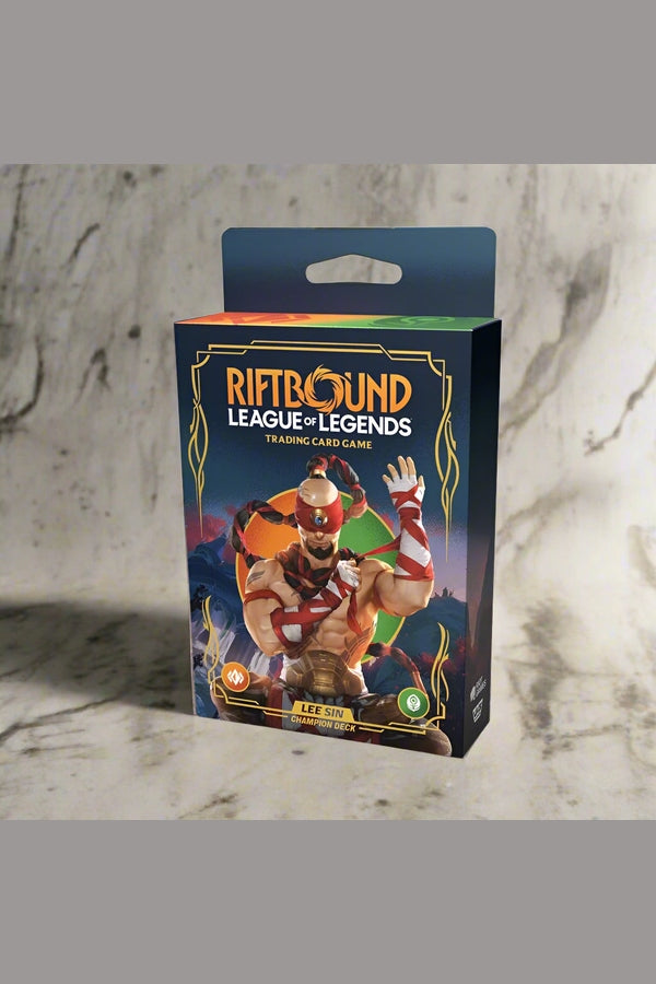 Riftbound League of Legends trading card game packaging with character illustration on a white background