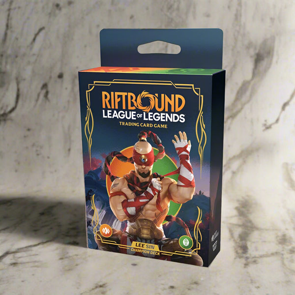 Riftbound League of Legends trading card game packaging with character illustration on a white background