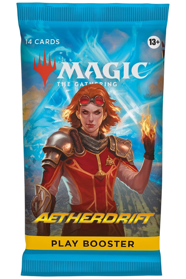 Card game booster pack featuring a character from 'Magic: The Gathering' with fiery design elements.