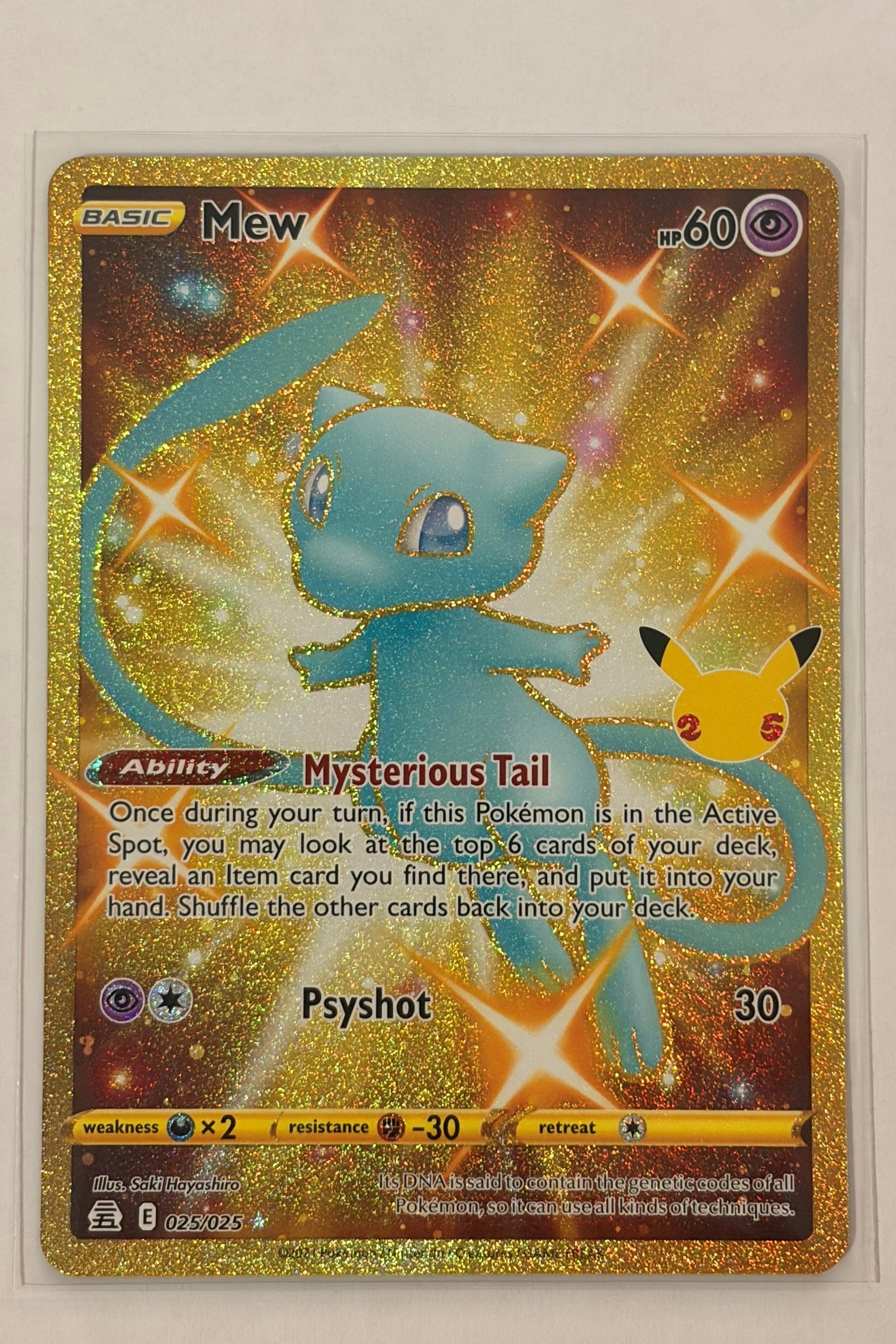 Pokémon trading card featuring Mew on a light gray background