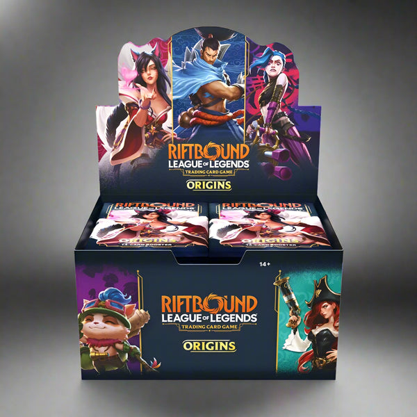Box of Riftbound League of Legends trading card game with character illustrations on a white background