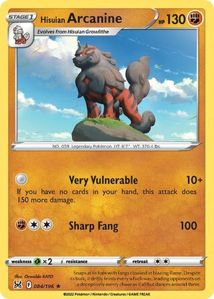 084/196 Hisuian Arcanine - Rare Holo Reverse Holo